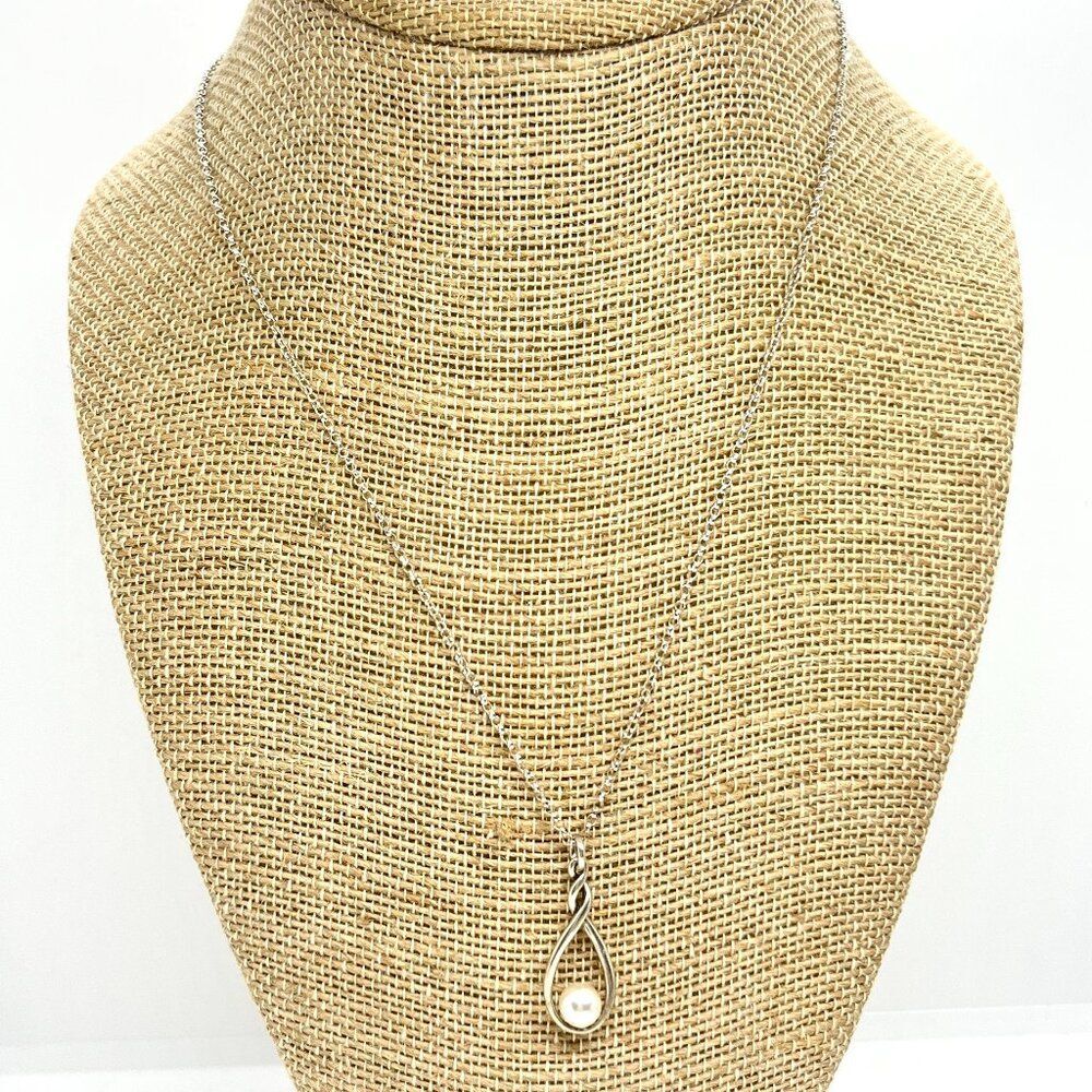 ROSS SIMONS NECKLACE Sterling Silver Faux Pearl Teardrop Pendant 925